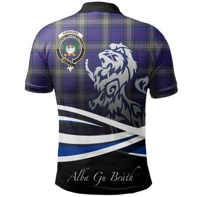Scottish Kinnaird Clan Crest Tartan Polo Shirt - Scotland Lion Back Side Tartan Plaid