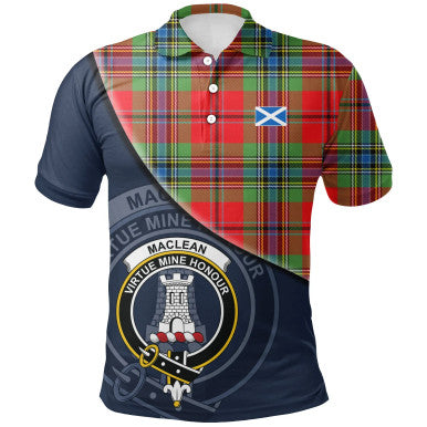 Scottish MacLean of Duart Modern Clan Crest Tartan Polo Shirt - Bend Style Front Side Tartan Plaid
