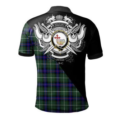 Scottish Rose Hunting Modern Clan Crest Tartan Polo Shirt - Military Logo Back Side Tartan Plaid