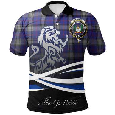 Scottish Kinnaird Clan Crest Tartan Polo Shirt - Scotland Lion Front Side Tartan Plaid