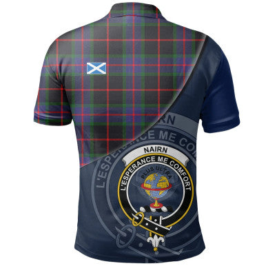 Scottish Nairn Clan Crest Tartan Polo Shirt - Bend Style Back Side Tartan Plaid