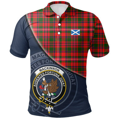 Scottish MacKinnon Modern Clan Crest Tartan Polo Shirt - Bend Style Front Side Tartan Plaid