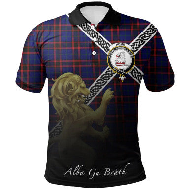 Scottish Home Modern Clan Crest Tartan Polo Shirt - Celtic with Scotland Lion Front Side Tartan Plaid