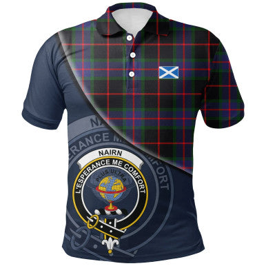 Scottish Nairn Clan Crest Tartan Polo Shirt - Bend Style Front Side Tartan Plaid