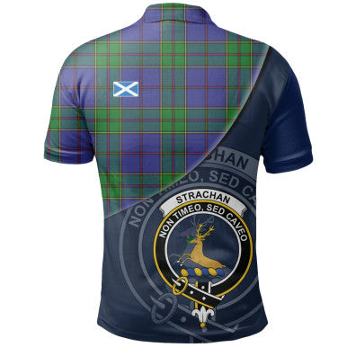 Scottish Strachan Clan Crest Tartan Polo Shirt - Bend Style Back Side Tartan Plaid
