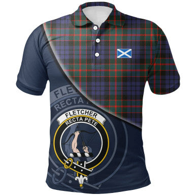 Scottish Fletcher of Dunans Clan Crest Tartan Polo Shirt - Bend Style Front Side Tartan Plaid