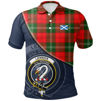 Scottish Lennox Modern Clan Crest Tartan Polo Shirt - Bend Style Front Side Tartan Plaid