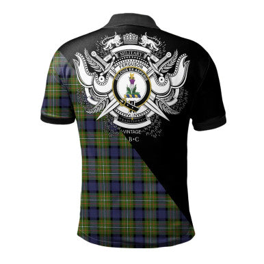 Scottish Ross Hunting Modern Clan Crest Tartan Polo Shirt - Military Logo Back Side Tartan Plaid