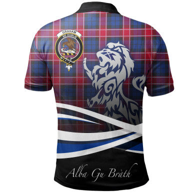 Scottish Graham of Menteith Red Clan Crest Tartan Polo Shirt - Scotland Lion Back Side Tartan Plaid