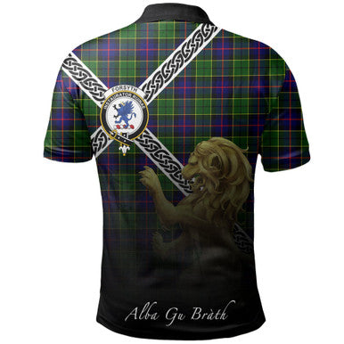 Scottish Forsyth Modern Clan Crest Tartan Polo Shirt - Celtic with Scotland Lion Back Side Tartan Plaid
