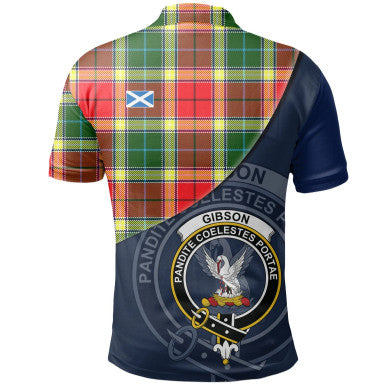 Scottish Gibbs Clan Crest Tartan Polo Shirt - Bend Style Back Side Tartan Plaid