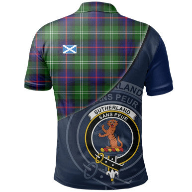 Scottish Sutherland Modern Clan Crest Tartan Polo Shirt - Bend Style Back Side Tartan Plaid
