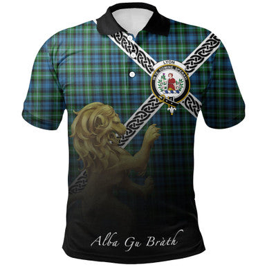Scottish Lyon Clan Crest Tartan Polo Shirt - Celtic with Scotland Lion Front Side Tartan Plaid