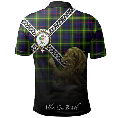 Scottish Watson Modern Clan Crest Tartan Polo Shirt - Celtic with Scotland Lion Back Side Tartan Plaid