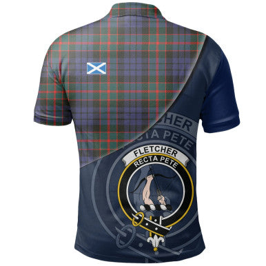 Scottish Fletcher of Dunans Clan Crest Tartan Polo Shirt - Bend Style Back Side Tartan Plaid
