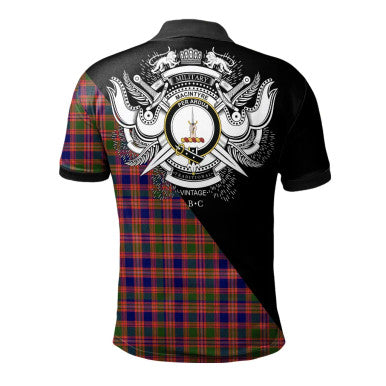Scottish Russell Modern Clan Crest Tartan Polo Shirt - Military Logo Back Side Tartan Plaid