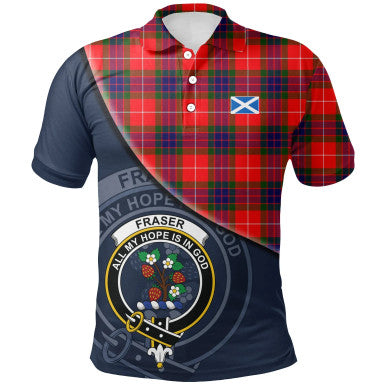 Scottish Fraser Modern Clan Crest Tartan Polo Shirt - Bend Style Front Side Tartan Plaid