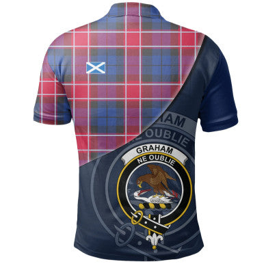 Scottish Graham of Menteith Red Clan Crest Tartan Polo Shirt - Bend Style Back Side Tartan Plaid