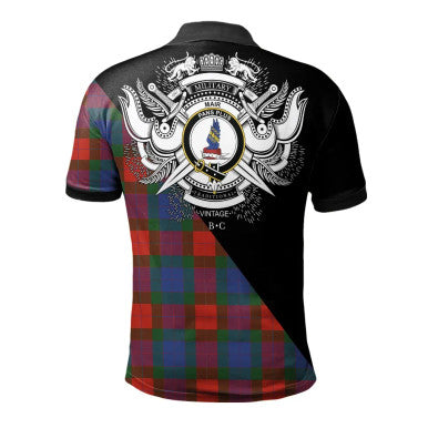Scottish Rutherford Clan Crest Tartan Polo Shirt - Military Logo Back Side Tartan Plaid