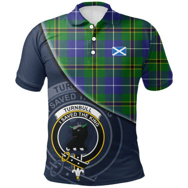 Scottish Turnbull Hunting Clan Crest Tartan Polo Shirt - Bend Style Front Side Tartan Plaid
