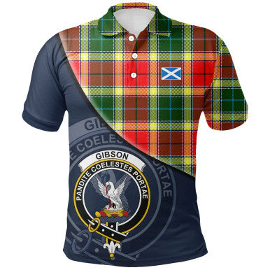 Scottish Gibbs Clan Crest Tartan Polo Shirt - Bend Style Front Side Tartan Plaid