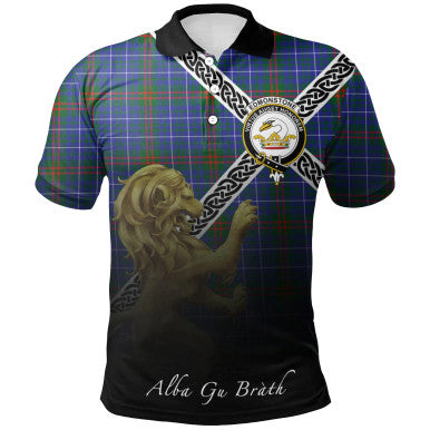 Scottish Edmonstone Clan Crest Tartan Polo Shirt - Celtic with Scotland Lion Front Side Tartan Plaid