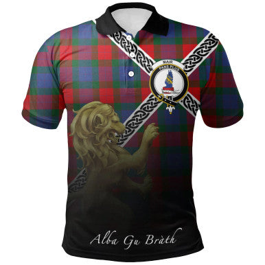 Scottish Mar Clan Crest Tartan Polo Shirt - Celtic with Scotland Lion Front Side Tartan Plaid