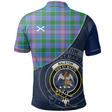 Scottish Ralston Clan Crest Tartan Polo Shirt - Bend Style Back Side Tartan Plaid