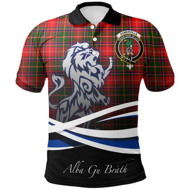 Scottish Somerville Modern Clan Crest Tartan Polo Shirt - Scotland Lion Front Side Tartan Plaid