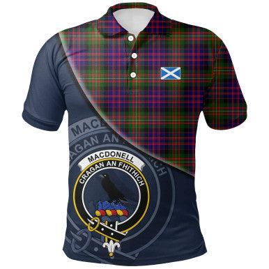 Scottish MacDonnell of Glengarry Modern Clan Crest Tartan Polo Shirt - Bend Style Front Side Tartan Plaid