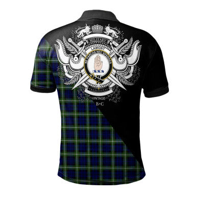 Scottish Scott Black & White Modern Clan Crest Tartan Polo Shirt - Military Logo Back Side Tartan Plaid