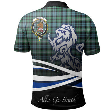 Scottish Melville Clan Crest Tartan Polo Shirt - Scotland Lion Back Side Tartan Plaid