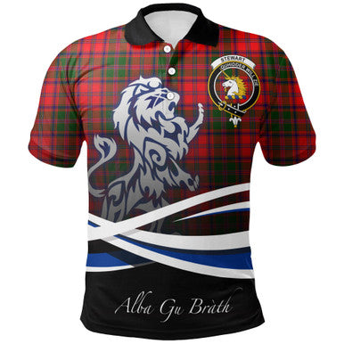 Scottish Stewart of Appin Modern Clan Crest Tartan Polo Shirt - Scotland Lion Front Side Tartan Plaid