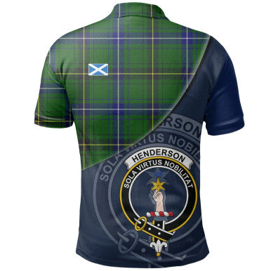 Scottish Henderson Modern Clan Crest Tartan Polo Shirt - Bend Style Back Side Tartan Plaid