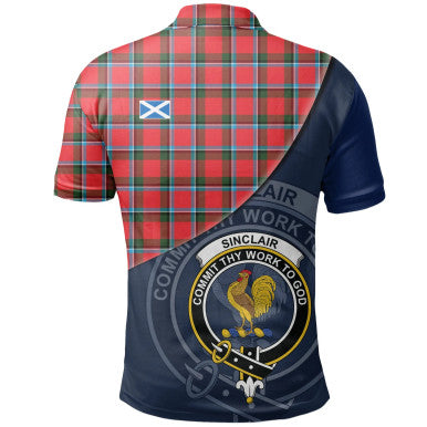 Scottish Sinclair Modern Clan Crest Tartan Polo Shirt - Bend Style Back Side Tartan Plaid