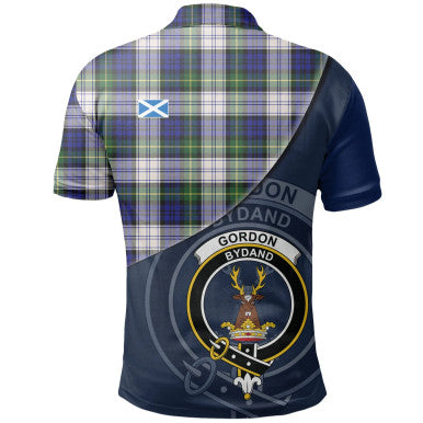 Scottish Gordon Dress Modern Clan Crest Tartan Polo Shirt - Bend Style Back Side Tartan Plaid