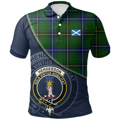 Scottish Henderson Modern Clan Crest Tartan Polo Shirt - Bend Style Front Side Tartan Plaid