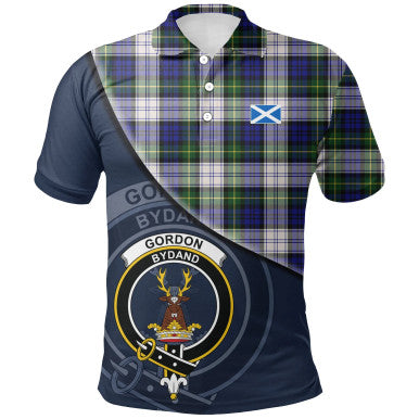 Scottish Gordon Dress Modern Clan Crest Tartan Polo Shirt - Bend Style Front Side Tartan Plaid