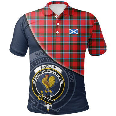 Scottish Sinclair Modern Clan Crest Tartan Polo Shirt - Bend Style Front Side Tartan Plaid