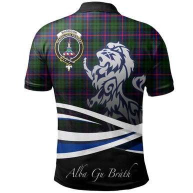 Scottish Morrison Modern Clan Crest Tartan Polo Shirt - Scotland Lion Back Side Tartan Plaid
