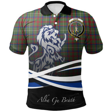 Scottish Shaw Green Modern Clan Crest Tartan Polo Shirt - Scotland Lion Front Side Tartan Plaid