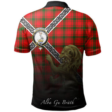 Scottish MacQuarrie Modern Clan Crest Tartan Polo Shirt - Celtic with Scotland Lion Back Side Tartan Plaid