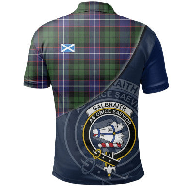 Scottish Galbraith Modern Clan Crest Tartan Polo Shirt - Bend Style Back Side Tartan Plaid