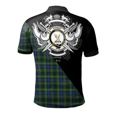 Scottish Seton Modern Clan Crest Tartan Polo Shirt - Military Logo Back Side Tartan Plaid