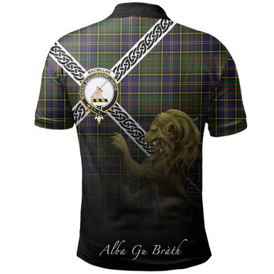 Scottish MacMillan Hunting Modern Clan Crest Tartan Polo Shirt - Celtic with Scotland Lion Back Side Tartan Plaid