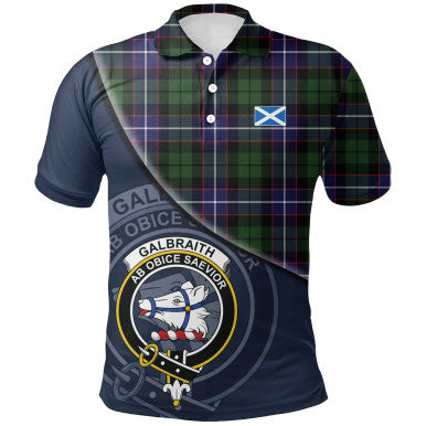 Scottish Galbraith Modern Clan Crest Tartan Polo Shirt - Bend Style Front Side Tartan Plaid