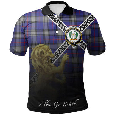 Scottish Kinnaird Clan Crest Tartan Polo Shirt - Celtic with Scotland Lion Front Side Tartan Plaid