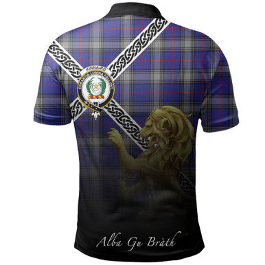 Scottish Kinnaird Clan Crest Tartan Polo Shirt - Celtic with Scotland Lion Back Side Tartan Plaid