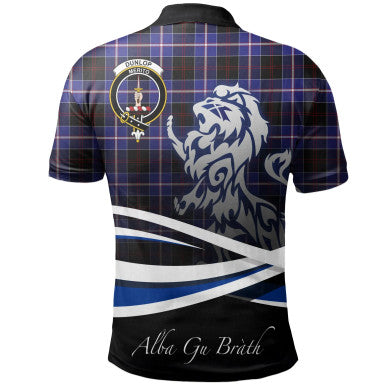 Scottish Dunlop Modern Clan Crest Tartan Polo Shirt - Scotland Lion Back Side Tartan Plaid