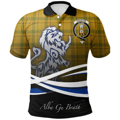 Scottish Houston Clan Crest Tartan Polo Shirt - Scotland Lion Front Side Tartan Plaid